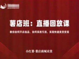 小红薯薯店商城卖货直播回放课,教你如何开店选品、如何系统引流,实现快速卖货变现