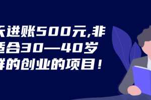 每天进账500元,非常适合30—40岁人群的创业的项目！【视频教程】