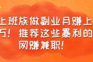 上班族做副业月赚上万！推荐这些暴利的副业兼职项目！【视频教程】