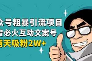 公众号粗暴引流项目：抖音必火互动文案号，两天吸粉2W+