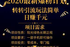 2020最新爆粉计划，转转引流玩法，批量操作日赚1000+（视频+文档）