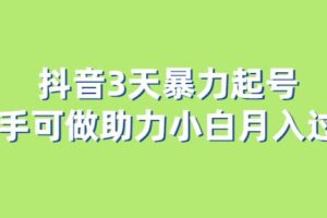 抖音3天暴力起号新手可做助力小白月入过万【揭秘】