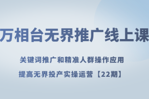 万相台无界推广线上课 关键词推广和精准人群操作应用，提高无界投产实操运营【22期】