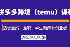 拼多多跨境（temu）课程，适合宝妈、兼职、学生和所有创业者