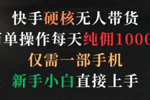 快手硬核无人带货，简单操作每天纯佣1000+,仅需一部手机，新手小白直接上手