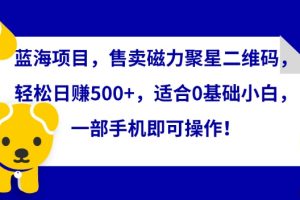 蓝海项目，售卖磁力聚星二维码，轻松日赚500+，适合0基础小白，一部手机即可操作