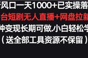 新风口一天1000+已实操落地购物平台短剧无人直播+网盘拉新+带货多种变现长期可做