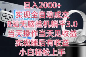 日入2000+，实现全自动成交，B站无脑挂机躺平3.0，当天操作当天见收益，实现睡后有收益