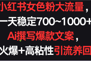 小红书女色粉流量，一天稳定700~1000+  Ai撰写爆款文案条条火爆，高粘性引流养回头客