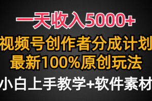 一天收入5000+，视频号创作者分成计划，最新100%原创玩法，小白也可以轻…