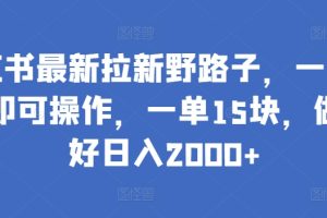 小红书最新拉新野路子，一部手机即可操作，一单15块，做得好日入2000+