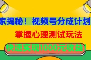 独家揭秘！视频号分成计划曝光，掌握心理测试玩法，快速实现1000元收益