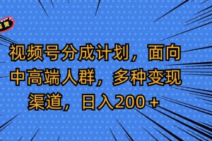 视频号分成计划，面向中高端人群，多种变现渠道，日入200＋