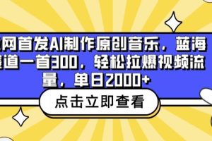 全网首发AI制作原创音乐，蓝海赛道一首300.轻松拉爆视频流量，单日2000+