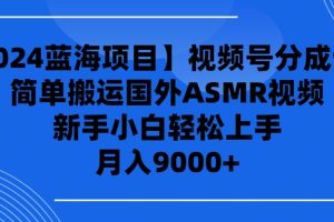 【2024蓝海项目】视频号分成计划，无脑搬运国外ASMR视频，新手小白轻松…