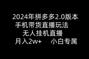 2024年拼多多2.0版本，手机带货直播玩法，无人挂机直播， 月入2w+， 小…