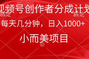 视频号创作者分成计划，每天几分钟，收入1000+，小而美项目