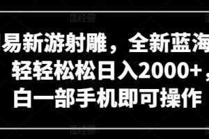 网易新游射雕，全新蓝海赛道，轻轻松松日入2000+，小白一部手机即可操作