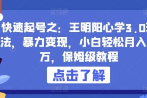 快速起号之：王明阳心学3.0玩法，暴力变现，小白轻松月入过万，保姆级教程