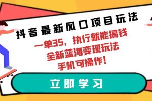 抖音最新风口项目玩法，一单35，执行就能搞钱 全新蓝海变现玩法 手机可操作