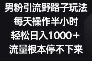 男粉引流野路子玩法，每天操作半小时轻松日入1000＋，流量根本停不下来