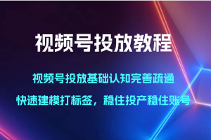 视频号投放教程-视频号投放基础认知完善疏通，快速建模打标签，稳住投产稳住账号