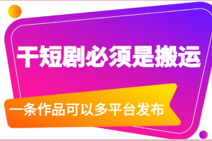 干短剧必须是搬运，一条作品可以多平台发布（附送软件）