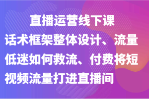 直播运营线下课-话术框架整体设计、流量低迷如何救流、付费将短视频流量打进直播间