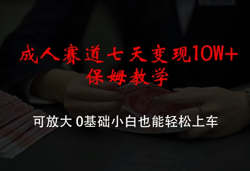 成人赛道七天变现10W+保姆教学，可放大，0基础小白也能轻松上车