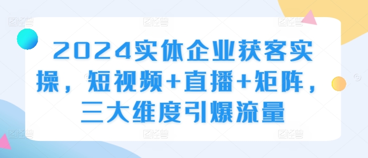 【第8446期】2024实体企业获客实操，短视频+直播+矩阵，三大维度引爆流量