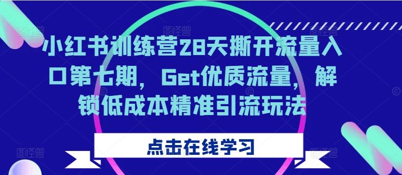 【第8474期】小红书训练营28天撕开流量入口第七期，Get优质流量，解锁低成本精准引流