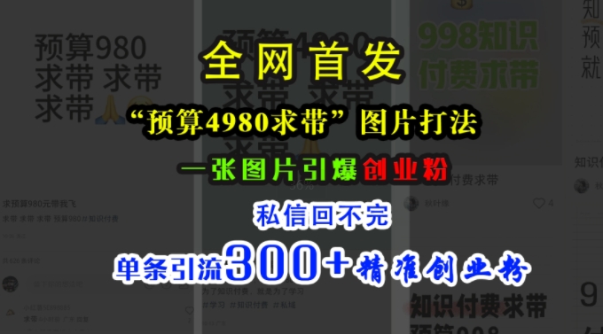 【第8556期】小红书“预算4980带我飞”图片打法，一张图片引爆创业粉，私信回不完，单条引流300+精准创业粉