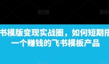 飞书模版变现实战圈，如何短期搭建一个赚钱的飞书模板产品