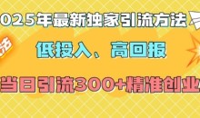 2025年最新独家引流方法，低投入高回报？当日引流300+精准创业粉