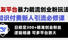 交友平台暴力截流创业粉玩法，知识付费新人引流必修课，日稳定300+精准创业粉丝，逻辑相通可多平台放大