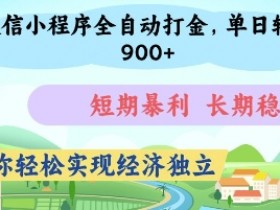 微信小程序全自动打金，单日轻松几张，短期暴利，长期稳定，助你轻松实现经济独立【揭秘】