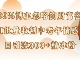 被99%博主忽略的财富密码：用AI批量收割中老年情感赛道，日引流300+精准粉