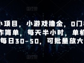 手机小项目，小游戏撸金，0门槛0投入操作简单，每天半小时，单机单号每日30-50，可批量放大