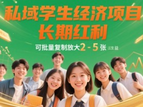 私域学生经济项目，长期红利，可批量复制放大，日收益2-5张