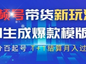 视频号带货新玩法，AI生成，百分百原创爆款模版，百分百起号，高佣商品T+1结算月入过W【揭秘】