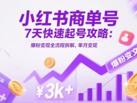小红书商单号7天快速起号攻略：爆粉变现全流程拆解，单月变现3k+