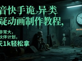 抖音快手诡异类悬疑动画制作教程，流量非常大，可过伙伴计划，每天1k轻松拿