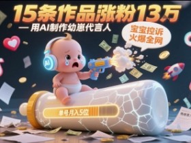 用AI制作幼崽代言人，宝宝的控诉火爆全网，15条作品涨粉13W，单号月入5位数实操教程
