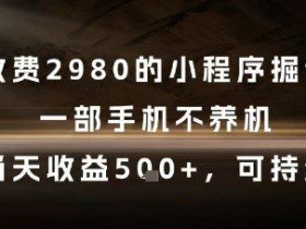 外面收费2980的小程序掘金项目，一部手机不养机，当天收益5张+，可持续【揭秘】