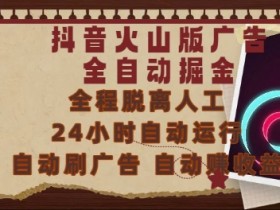 抖音火山版广告全自动掘金，24小时自动运行，自动刷广告，自动整收益，0基础小白也能上手【揭秘】