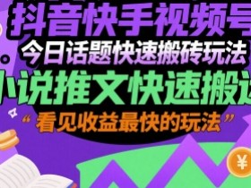 抖音快手视频号今日话题快速搬砖玩法，小说推文快速搬运，看见收益最快的玩法