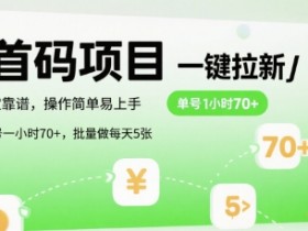 首码一键拉新项目，稳定靠谱，操作简单易上手，单号一小时70+，批量做每天5张【揭秘】