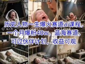 历史人物一生爆火赛道ai课程，一个月爆粉40w，蓝海赛道，可过伙伴计划，收益可观
