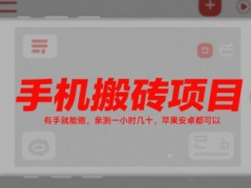 手机搬砖项目，有手就能做，亲测一小时几十，苹果安卓都可以