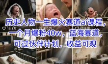 历史人物一生爆火赛道ai课程，一个月爆粉40w蓝海赛道，可过伙伴计划，收益可观【揭秘】